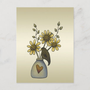 Primitive Crows Sunflowers  Postcard