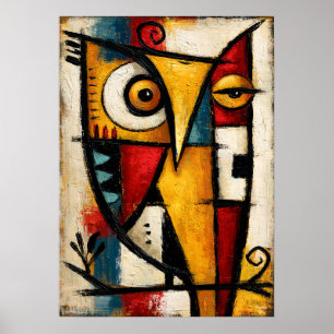 Primitive Cubist Owl Bold Abstract Geometric Art Poster