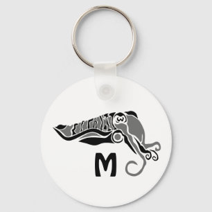 Primitive Cuttlefish in a Dark Stencil Style Keychain