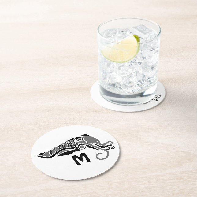 Primitive Cuttlefish in a Dark Stencil Style Round Paper Coaster (Insitu)