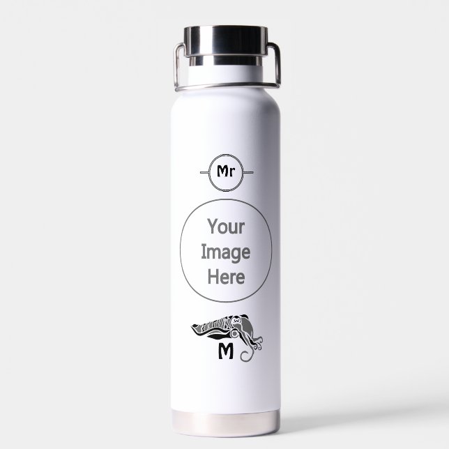 Primitive Cuttlefish in a Dark Stencil Style Water Bottle (Back)