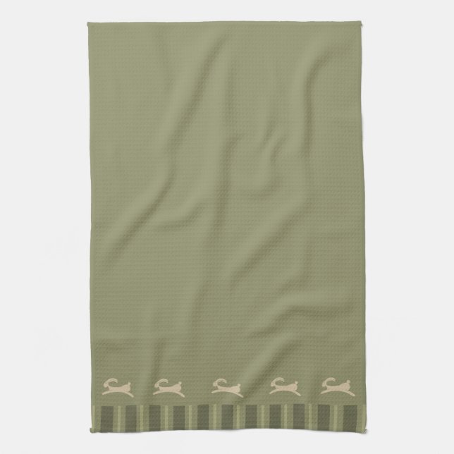 Primitive Easter Bunny Olive Green Kitchen Towel (Vertical)