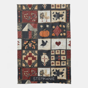 Primitive Farmhouse Appliqué & Geometric Kitchen Towel