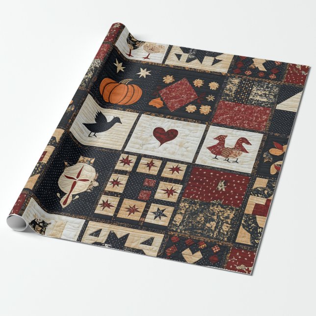 Primitive Farmhouse Appliqué & Geometric Wrapping Paper (Unrolled)
