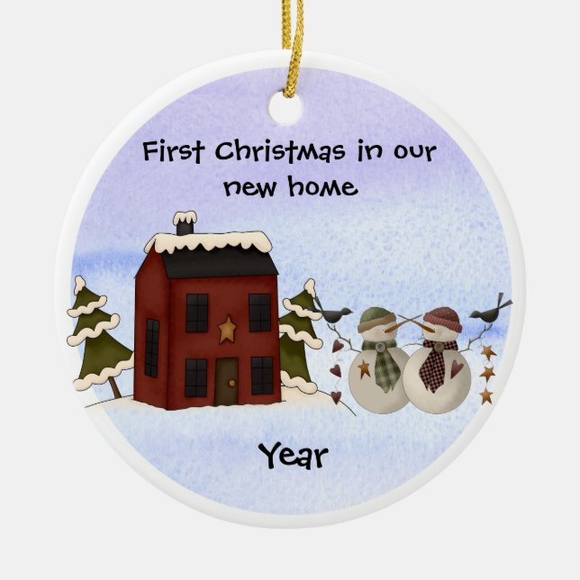 Primitive - First Christmas in our New Home Ceramic Ornament (Front)