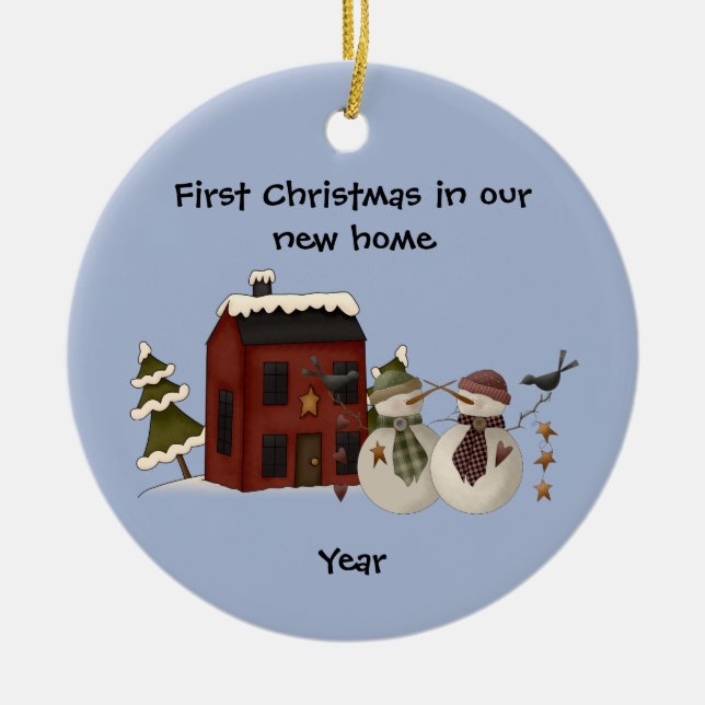 Primitive - First Christmas in our New Home Ceramic Ornament (Front)