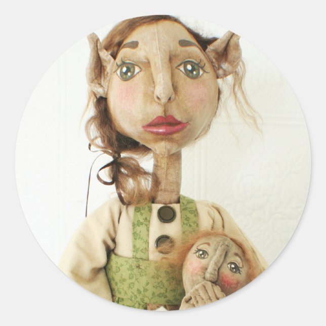 Primitive Folk Art Elf Sticker ~ Christmas Cards (Front)