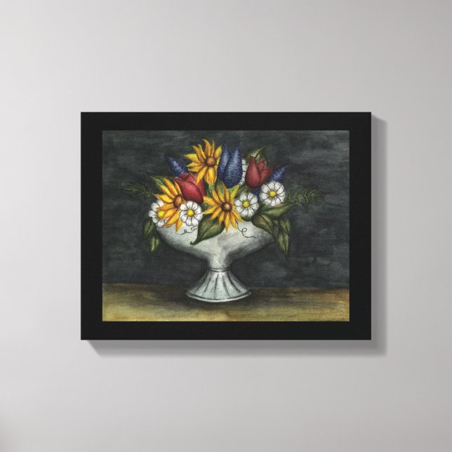 Primitive Folk Art Floral Canvas Art Print (Front)