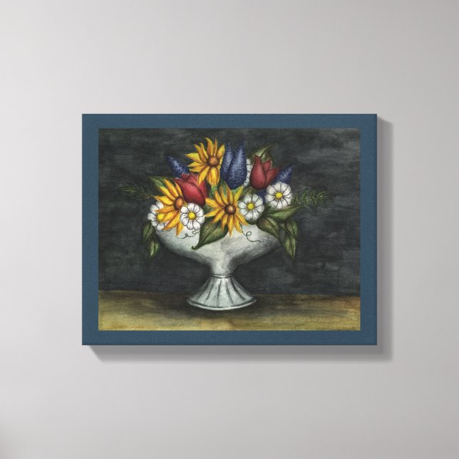 Primitive Folk Art Floral Canvas Art Print (Front)