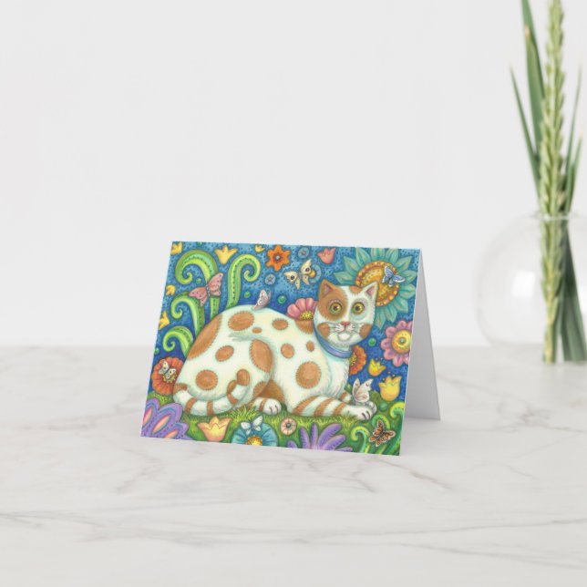 PRIMITIVE FOLK ART KITTY, CAT NOTE CARD Blank (Front)