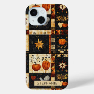 Primitive Folk Art Quilt Pattern   Rustic Autumn iPhone 15 Case