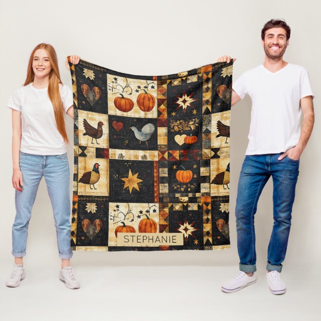 Primitive Folk Art Quilt Pattern | Rustic Autumn Fleece Blanket (In Situ)