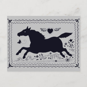 PRIMITIVE FOLK ART RUNNING HORSE EQUINE SILHOUETTE POSTCARD
