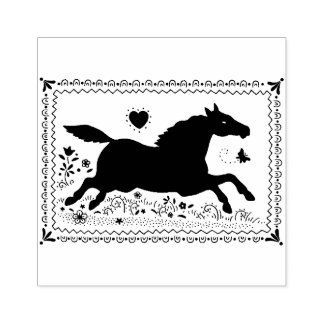 PRIMITIVE FOLK ART RUNNING HORSE, SILHOUETTE RUBBER STAMP