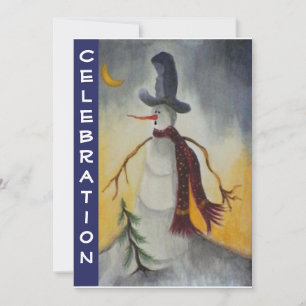 Primitive Folk Art Snowman Holiday Party Invitation