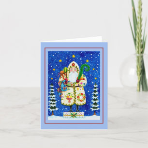 PRIMITIVE FOLKART BALTIMORE QUILT FATHER CHRISTMAS CARD