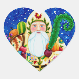PRIMITIVE FOLKART BALTIMORE QUILT FATHER CHRISTMAS HEART STICKER