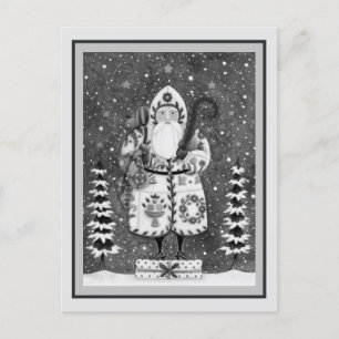 PRIMITIVE FOLKART BALTIMORE QUILT FATHER CHRISTMAS HOLIDAY POSTCARD