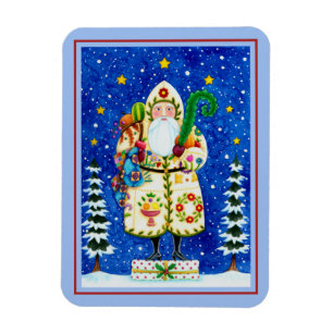 PRIMITIVE FOLKART BALTIMORE QUILT FATHER CHRISTMAS MAGNET