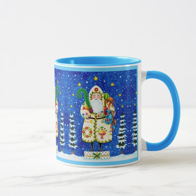 PRIMITIVE FOLKART BALTIMORE QUILT FATHER CHRISTMAS MUG (Right)