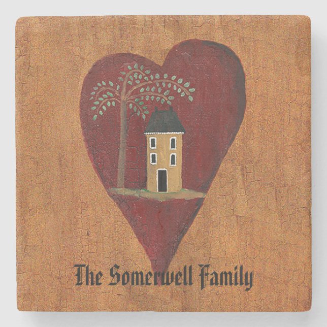 Primitive Heart Customizable Stone Coaster (Front)