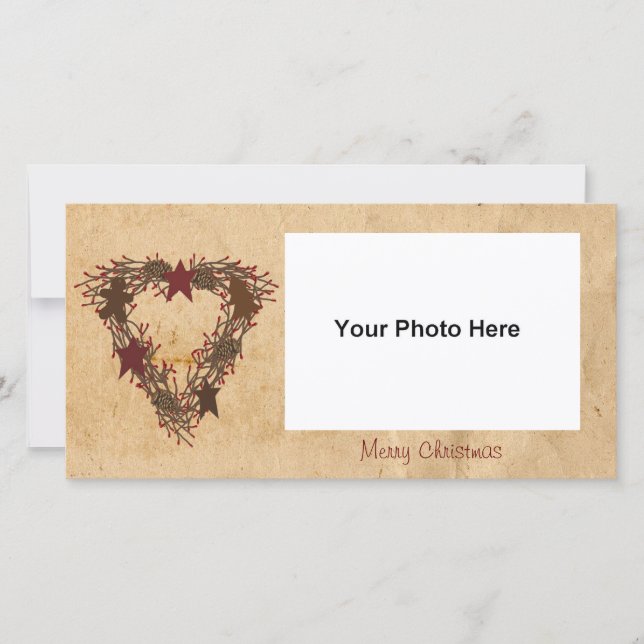 Primitive Holiday Wreath Photo Card (Front)