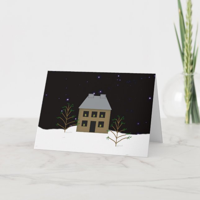Primitive House Christmas Card (Front)