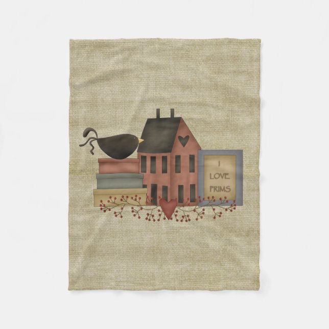 Primitive "I Love Prims" Fleece Throw Blanket (Front)