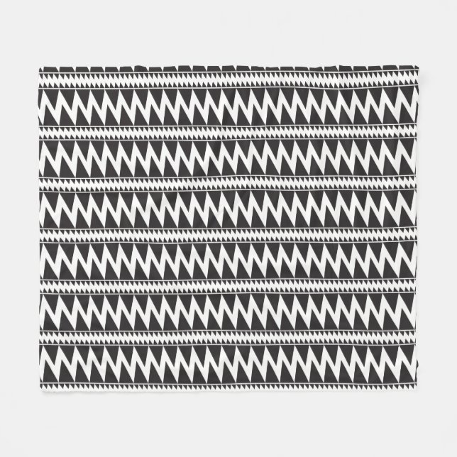 Primitive Indian Pomo Pattern Black White Fleece Blanket (Front (Horizontal))
