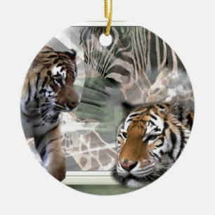 Primitive Jungle Print Christmas Ceramic Ornament