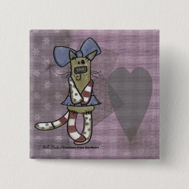 Primitive Kitty 2 Inch Square Button (Front)