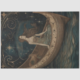 Primitive Mermaid In A Boat Painting Decoupage Tissue Paper