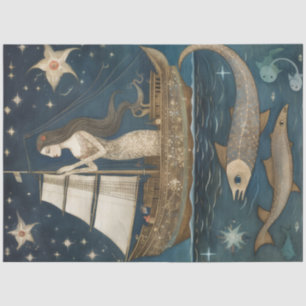 Primitive Mermaid In Celestial Ocean Decoupage     Tissue Paper