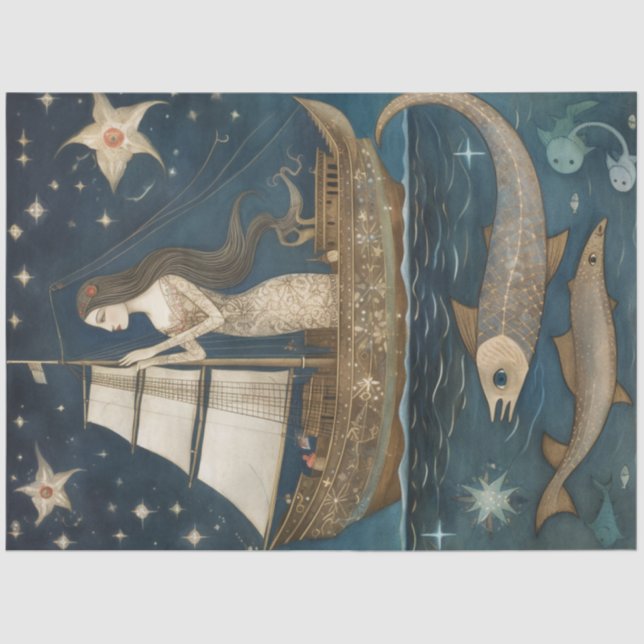 Primitive Mermaid In Celestial Ocean Decoupage     Tissue Paper (Front)