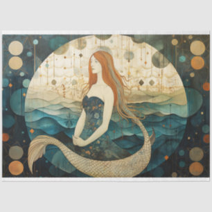 Primitive Mermaid Red Hair Celestial Decoupage    Tissue Paper
