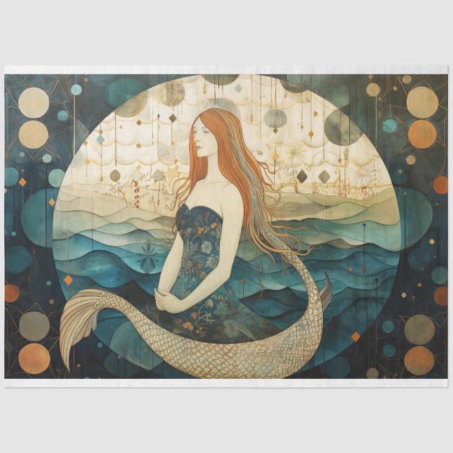 Primitive Mermaid Red Hair Celestial Decoupage    Tissue Paper (Front)