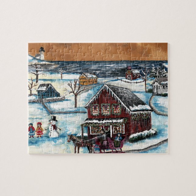 Primitive New England Christmas Jigsaw Puzzle (Horizontal)