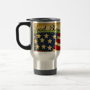 Primitive Old Glory God Bless America Aluminum Mug