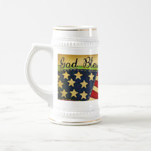 Primitive Old Glory God Bless America Stein