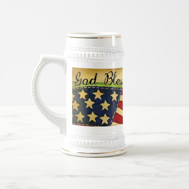 Primitive Old Glory God Bless America Stein (Left)