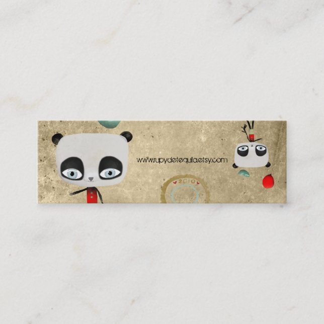 Primitive Panda bear bird fairy happy birthday Mini Business Card (Front)