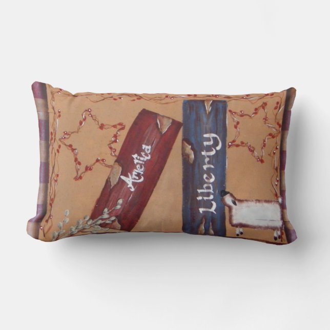 Primitive Patriotic 4th of July Books Sheep Stars Lumbar Pillow (Front)