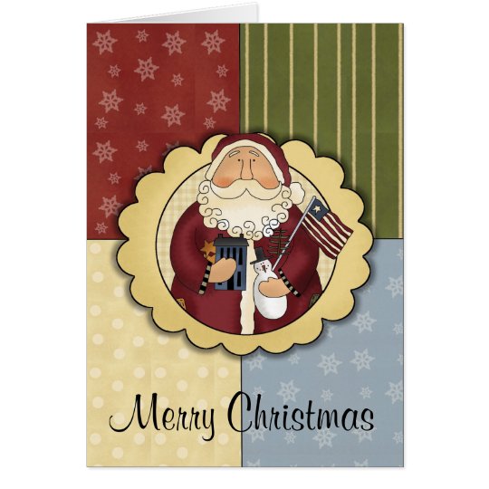 Primitive Patriotic Santa Christmas Card