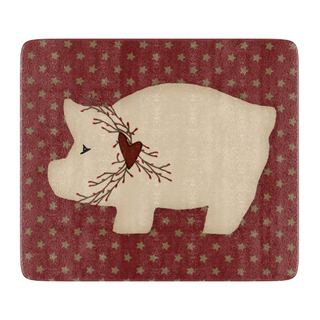 Primitive Pig Glass Cutting Board (Front)