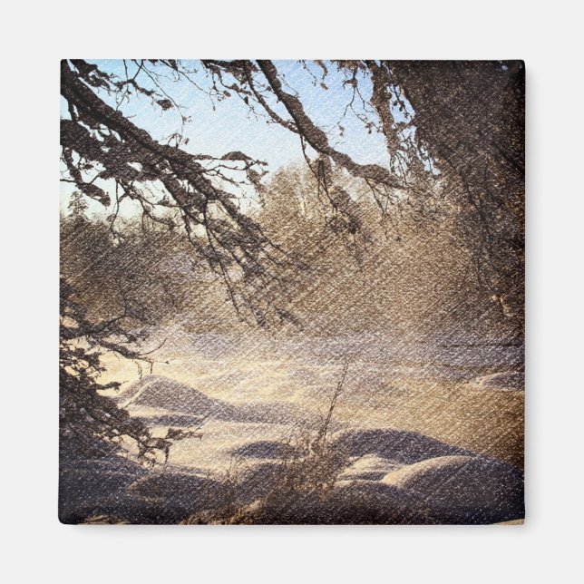 Primitive Pine Tree Woodland Winter Forest Magnet (Front)