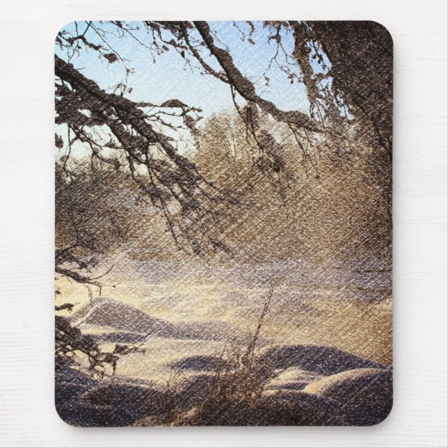 Primitive Pine Tree Woodland Winter Forest Mouse Pad (Front)