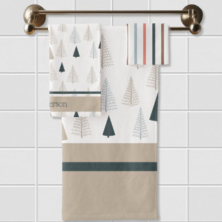 Primitive Pines on White Bath Towel Set