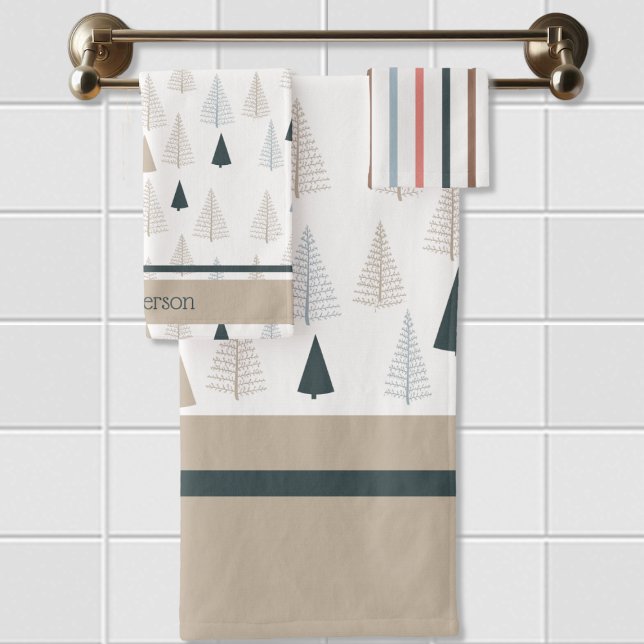 Primitive Pines on White Bath Towel Set (Creator Uploaded)