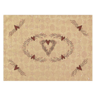Primitive Pip Berry Heart Wreath Tablecloth