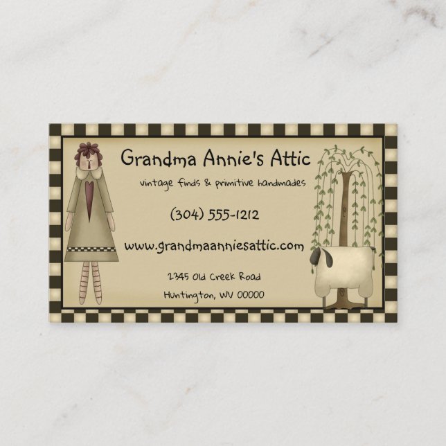 Primitive Rag Doll Willow Tree Rustic Country Business Card (Front)
